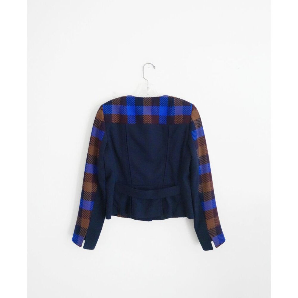 Akris Punto Blue Black Brown Plaid Wool Blazer size DE 38 US 8 - Picture 4 of 7